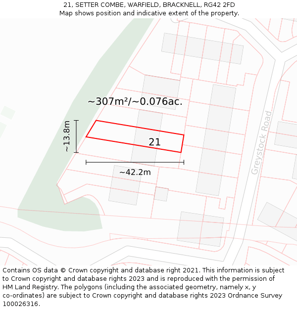21, SETTER COMBE, WARFIELD, BRACKNELL, RG42 2FD: Plot and title map