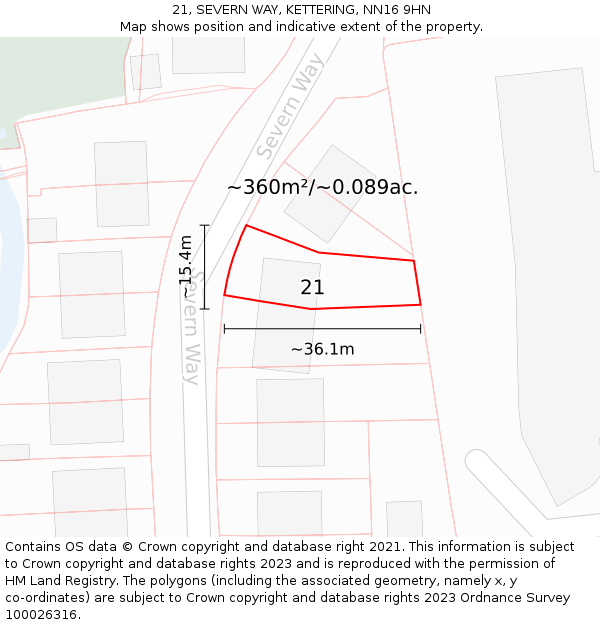 21, SEVERN WAY, KETTERING, NN16 9HN: Plot and title map