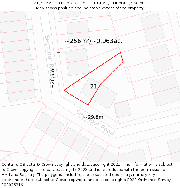 21, SEYMOUR ROAD, CHEADLE HULME, CHEADLE, SK8 6LR: Plot and title map