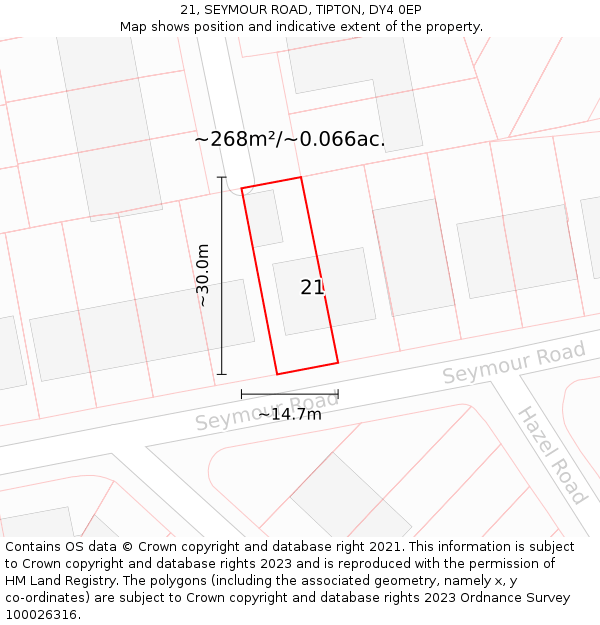 21, SEYMOUR ROAD, TIPTON, DY4 0EP: Plot and title map