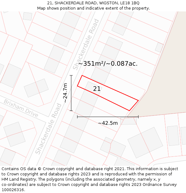 21, SHACKERDALE ROAD, WIGSTON, LE18 1BQ: Plot and title map