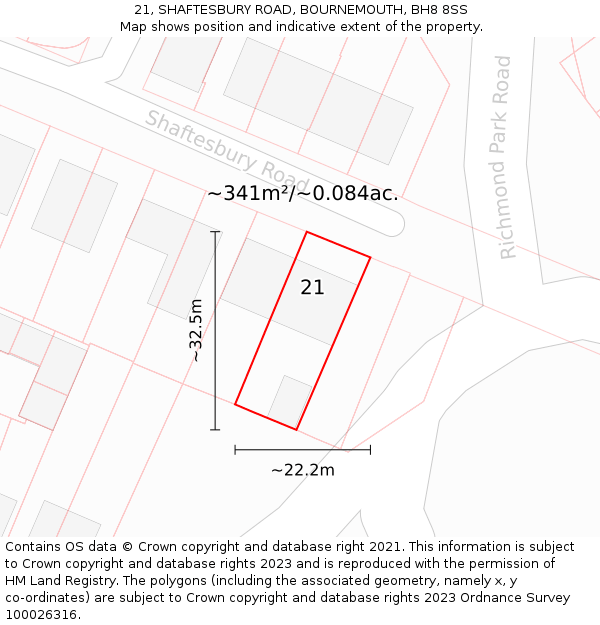 21, SHAFTESBURY ROAD, BOURNEMOUTH, BH8 8SS: Plot and title map