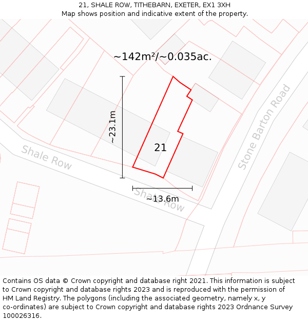 21, SHALE ROW, TITHEBARN, EXETER, EX1 3XH: Plot and title map
