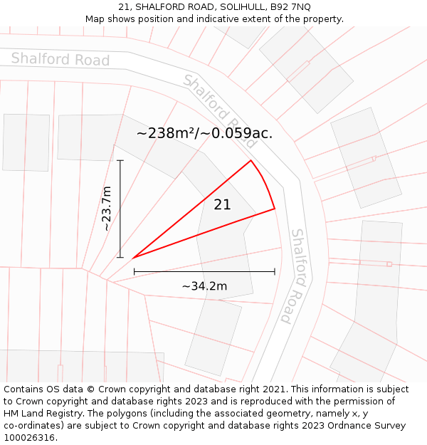 21, SHALFORD ROAD, SOLIHULL, B92 7NQ: Plot and title map