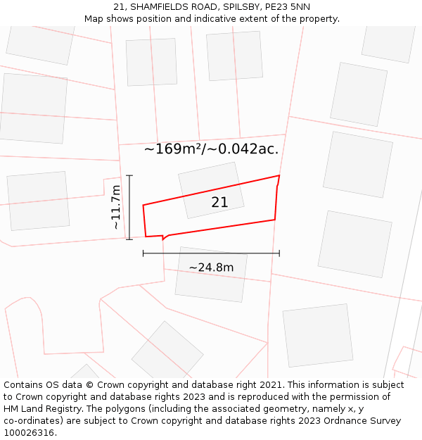 21, SHAMFIELDS ROAD, SPILSBY, PE23 5NN: Plot and title map