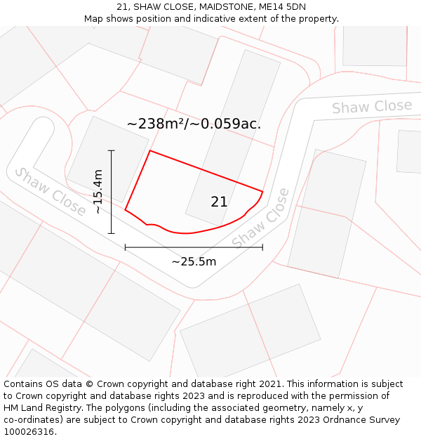 21, SHAW CLOSE, MAIDSTONE, ME14 5DN: Plot and title map
