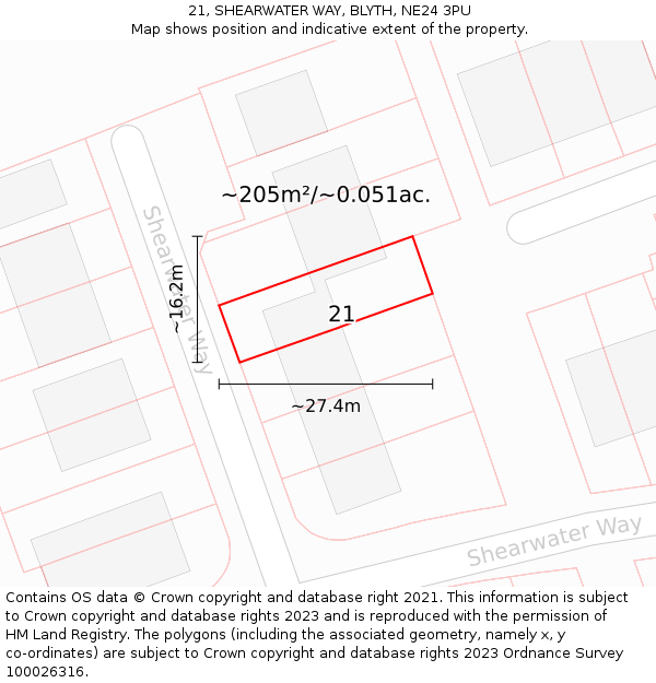21, SHEARWATER WAY, BLYTH, NE24 3PU: Plot and title map