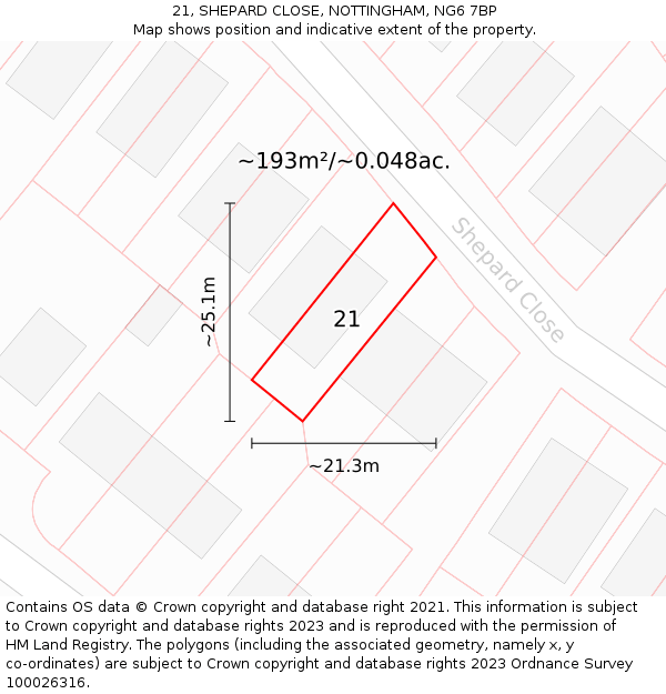 21, SHEPARD CLOSE, NOTTINGHAM, NG6 7BP: Plot and title map