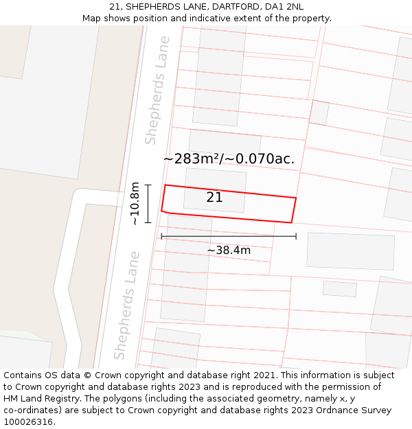 21, SHEPHERDS LANE, DARTFORD, DA1 2NL: Plot and title map