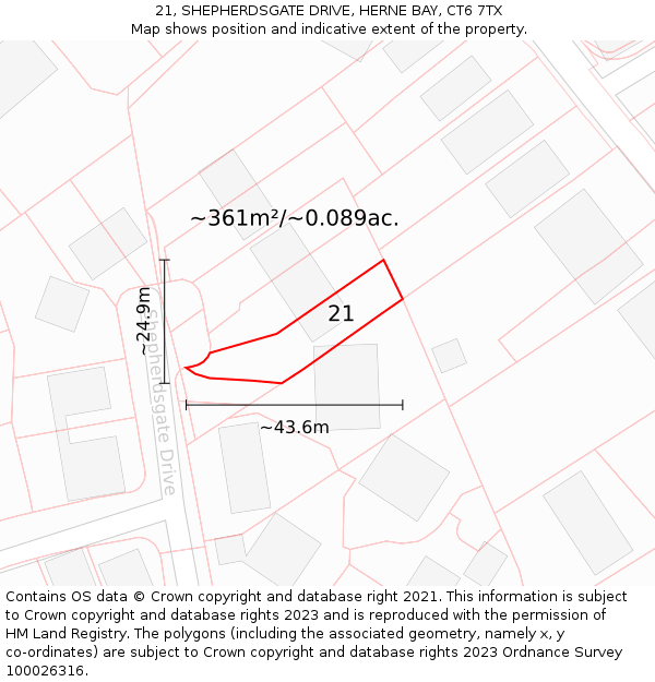 21, SHEPHERDSGATE DRIVE, HERNE BAY, CT6 7TX: Plot and title map