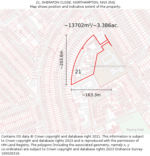 21, SHERATON CLOSE, NORTHAMPTON, NN3 2NQ: Plot and title map