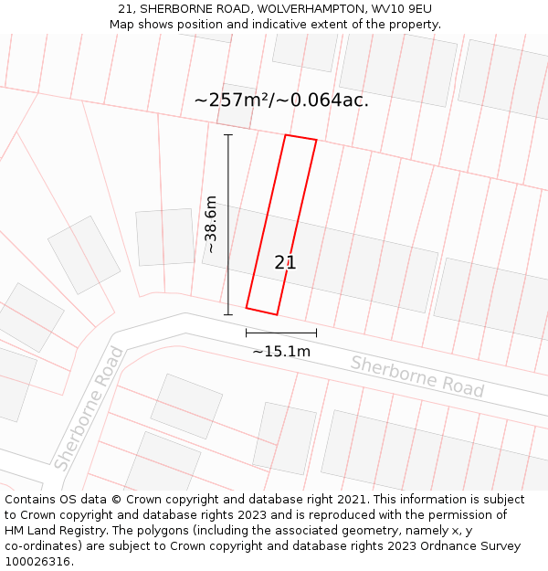 21, SHERBORNE ROAD, WOLVERHAMPTON, WV10 9EU: Plot and title map