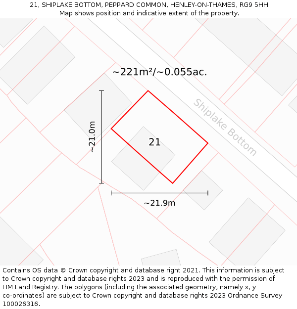 21, SHIPLAKE BOTTOM, PEPPARD COMMON, HENLEY-ON-THAMES, RG9 5HH: Plot and title map