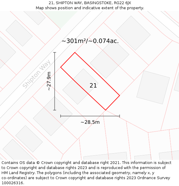 21, SHIPTON WAY, BASINGSTOKE, RG22 6JX: Plot and title map