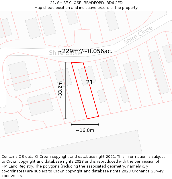 21, SHIRE CLOSE, BRADFORD, BD6 2ED: Plot and title map