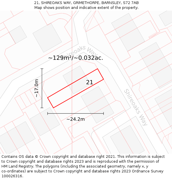 21, SHIREOAKS WAY, GRIMETHORPE, BARNSLEY, S72 7AB: Plot and title map