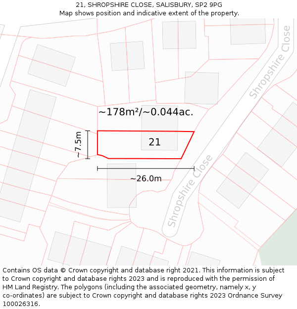 21, SHROPSHIRE CLOSE, SALISBURY, SP2 9PG: Plot and title map