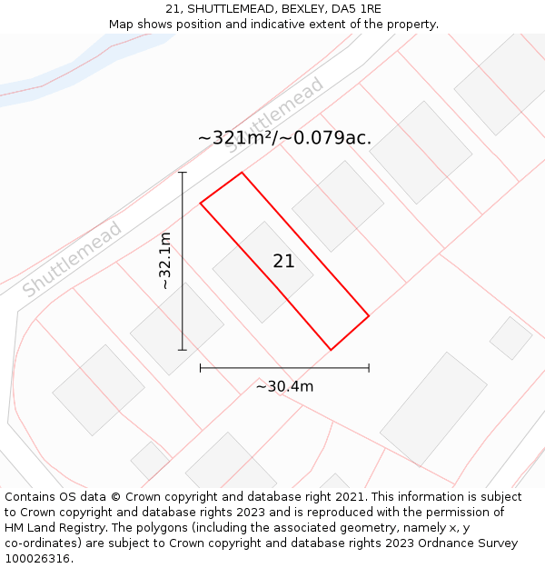 21, SHUTTLEMEAD, BEXLEY, DA5 1RE: Plot and title map