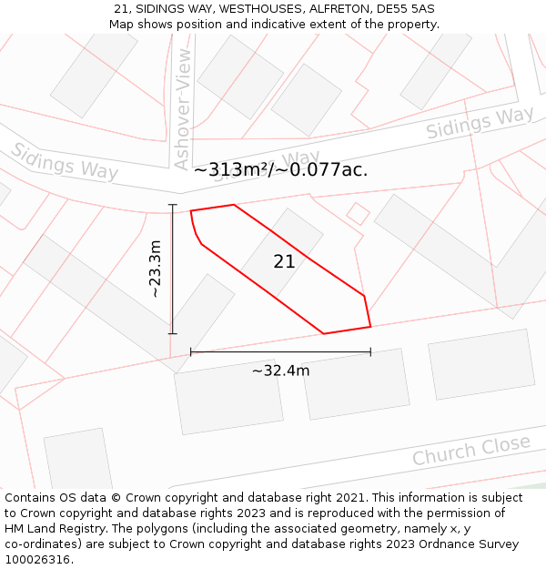 21, SIDINGS WAY, WESTHOUSES, ALFRETON, DE55 5AS: Plot and title map