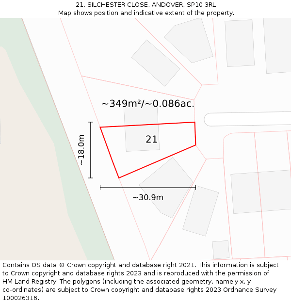 21, SILCHESTER CLOSE, ANDOVER, SP10 3RL: Plot and title map