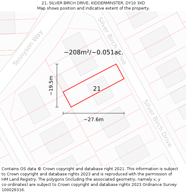 21, SILVER BIRCH DRIVE, KIDDERMINSTER, DY10 3XD: Plot and title map