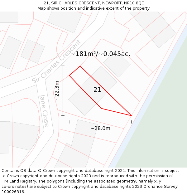 21, SIR CHARLES CRESCENT, NEWPORT, NP10 8QE: Plot and title map