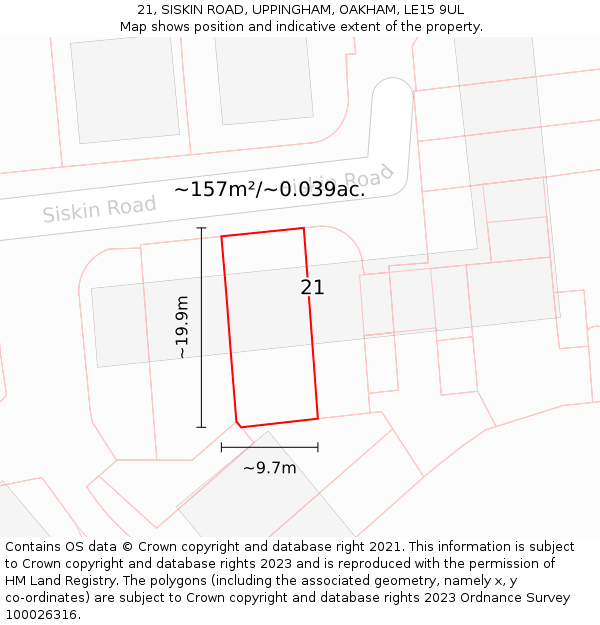 21, SISKIN ROAD, UPPINGHAM, OAKHAM, LE15 9UL: Plot and title map