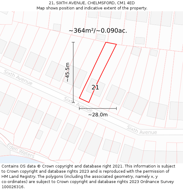 21, SIXTH AVENUE, CHELMSFORD, CM1 4ED: Plot and title map