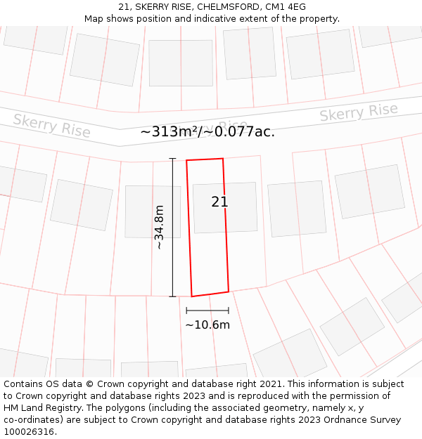 21, SKERRY RISE, CHELMSFORD, CM1 4EG: Plot and title map