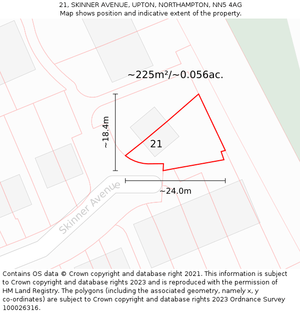 21, SKINNER AVENUE, UPTON, NORTHAMPTON, NN5 4AG: Plot and title map