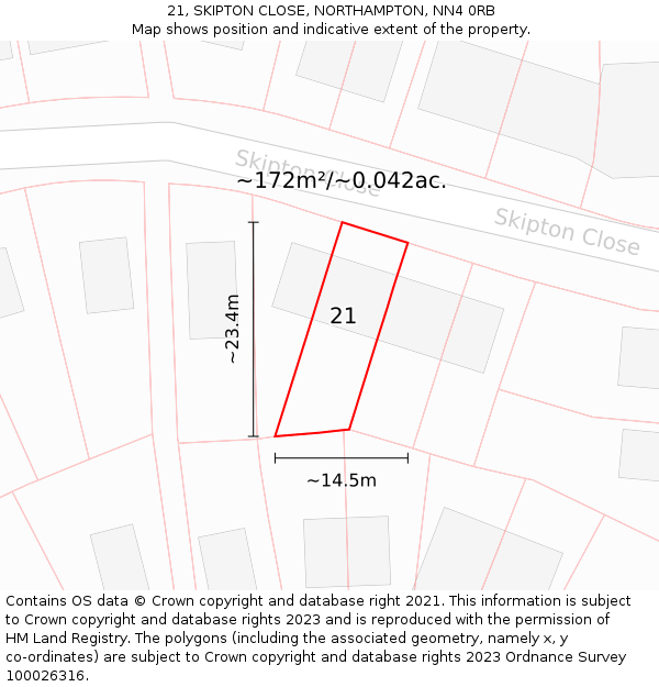 21, SKIPTON CLOSE, NORTHAMPTON, NN4 0RB: Plot and title map