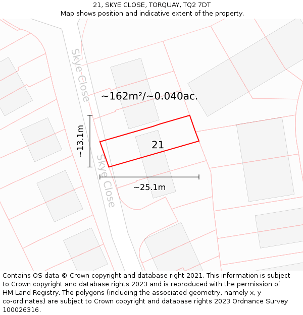 21, SKYE CLOSE, TORQUAY, TQ2 7DT: Plot and title map