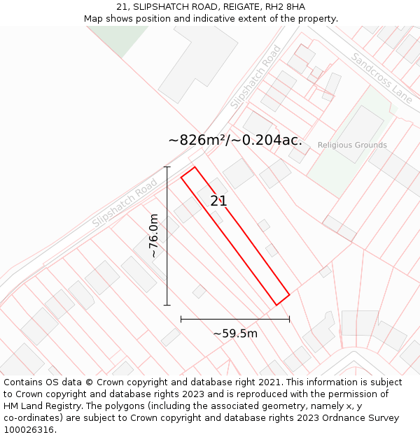 21, SLIPSHATCH ROAD, REIGATE, RH2 8HA: Plot and title map