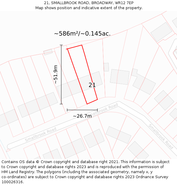 21, SMALLBROOK ROAD, BROADWAY, WR12 7EP: Plot and title map