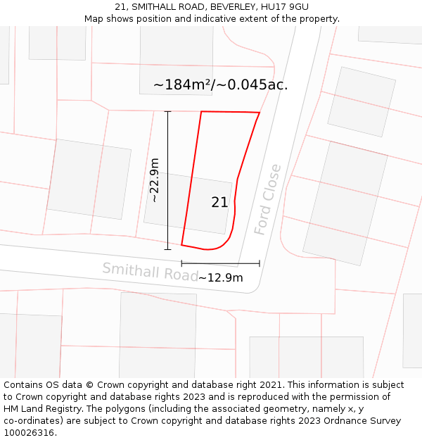 21, SMITHALL ROAD, BEVERLEY, HU17 9GU: Plot and title map