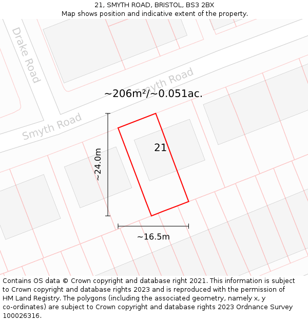 21, SMYTH ROAD, BRISTOL, BS3 2BX: Plot and title map
