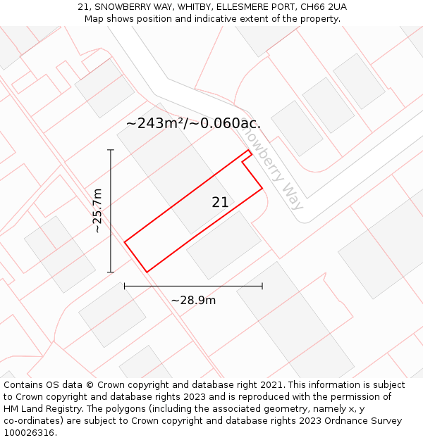 21, SNOWBERRY WAY, WHITBY, ELLESMERE PORT, CH66 2UA: Plot and title map