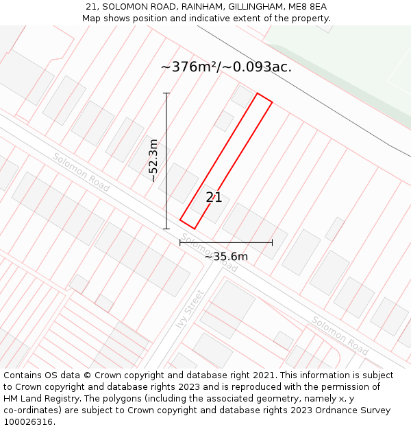 21, SOLOMON ROAD, RAINHAM, GILLINGHAM, ME8 8EA: Plot and title map