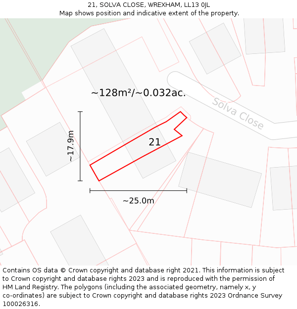 21, SOLVA CLOSE, WREXHAM, LL13 0JL: Plot and title map