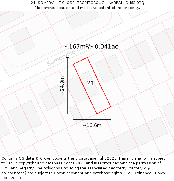 21, SOMERVILLE CLOSE, BROMBOROUGH, WIRRAL, CH63 0PQ: Plot and title map