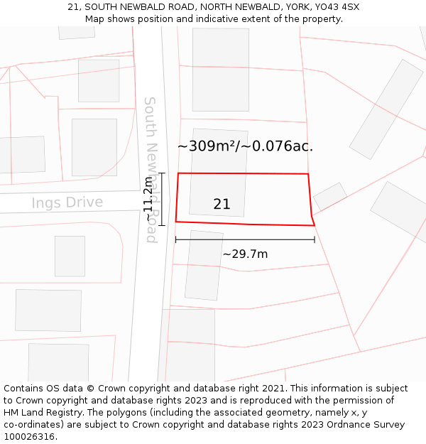 21, SOUTH NEWBALD ROAD, NORTH NEWBALD, YORK, YO43 4SX: Plot and title map