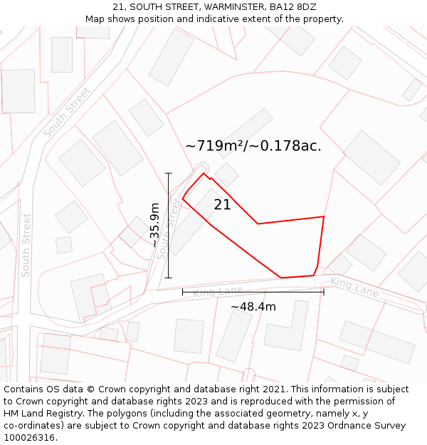 21, SOUTH STREET, WARMINSTER, BA12 8DZ: Plot and title map