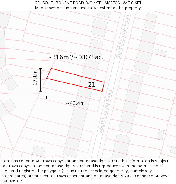 21, SOUTHBOURNE ROAD, WOLVERHAMPTON, WV10 6ET: Plot and title map