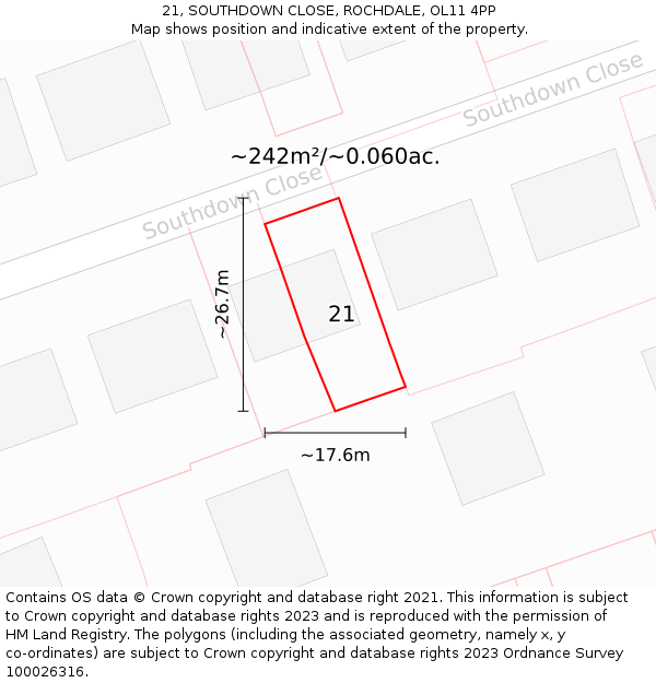 21, SOUTHDOWN CLOSE, ROCHDALE, OL11 4PP: Plot and title map