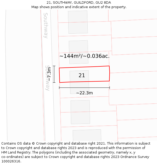 21, SOUTHWAY, GUILDFORD, GU2 8DA: Plot and title map