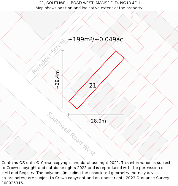 21, SOUTHWELL ROAD WEST, MANSFIELD, NG18 4EH: Plot and title map