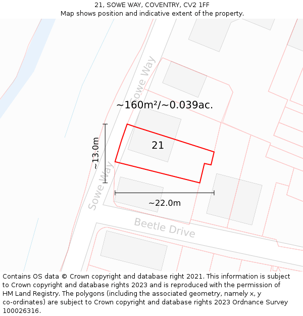 21, SOWE WAY, COVENTRY, CV2 1FF: Plot and title map