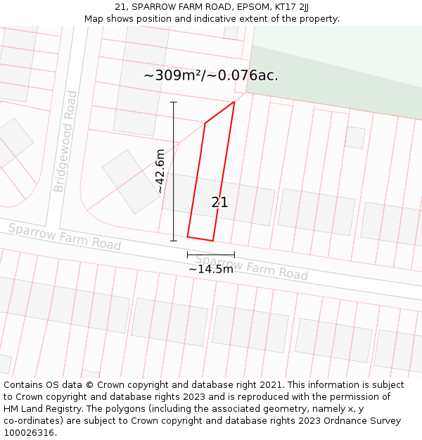 21, SPARROW FARM ROAD, EPSOM, KT17 2JJ: Plot and title map