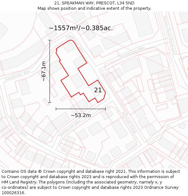 21, SPEAKMAN WAY, PRESCOT, L34 5ND: Plot and title map