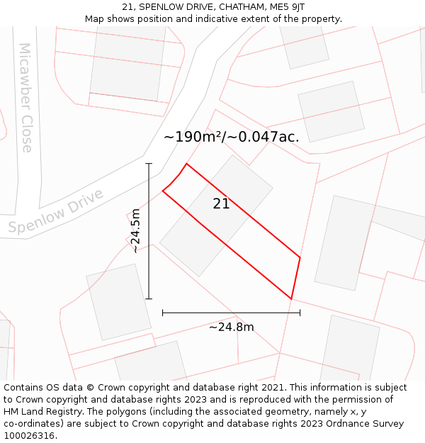 21, SPENLOW DRIVE, CHATHAM, ME5 9JT: Plot and title map